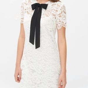 Sandro Reason White Lace Dress with Black Bow Tie